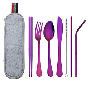 Stainless Steel Traveling Tableware Set For Kids In 7 Colors