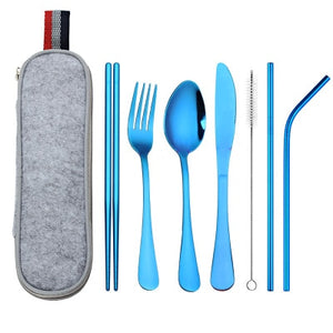 Stainless Steel Traveling Tableware Set For Kids In 7 Colors