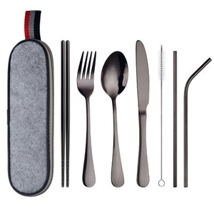 Stainless Steel Traveling Tableware Set For Kids In 7 Colors