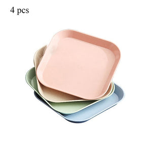 Set Of 4 Square Dinner Plates Made With Wheat Straw